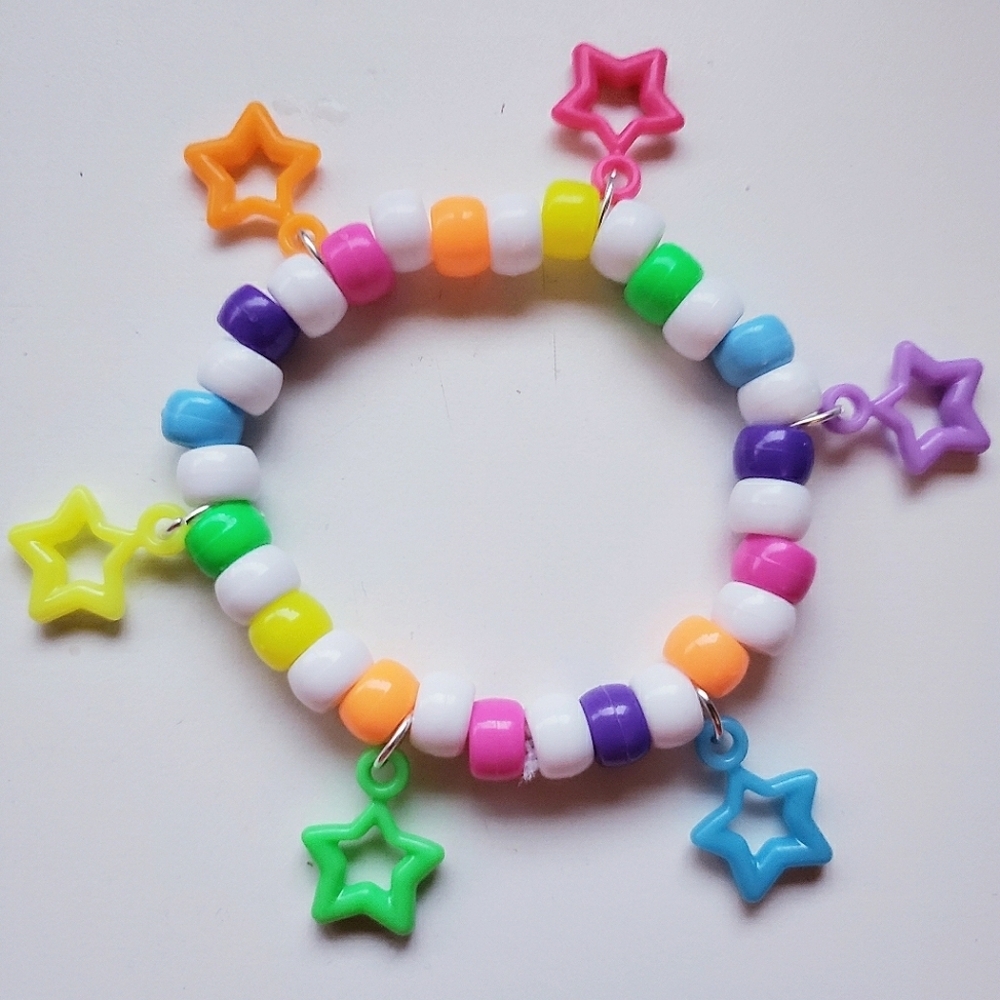 Handmade Neon Rainbow Star Charm Kandi Bracelet